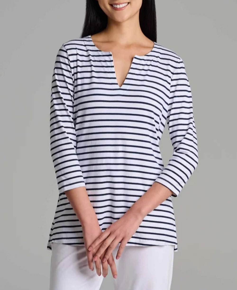Coolibar St. Lucia Women's Tunic Top White/Navy cotton blend Stripe XXL A010400
